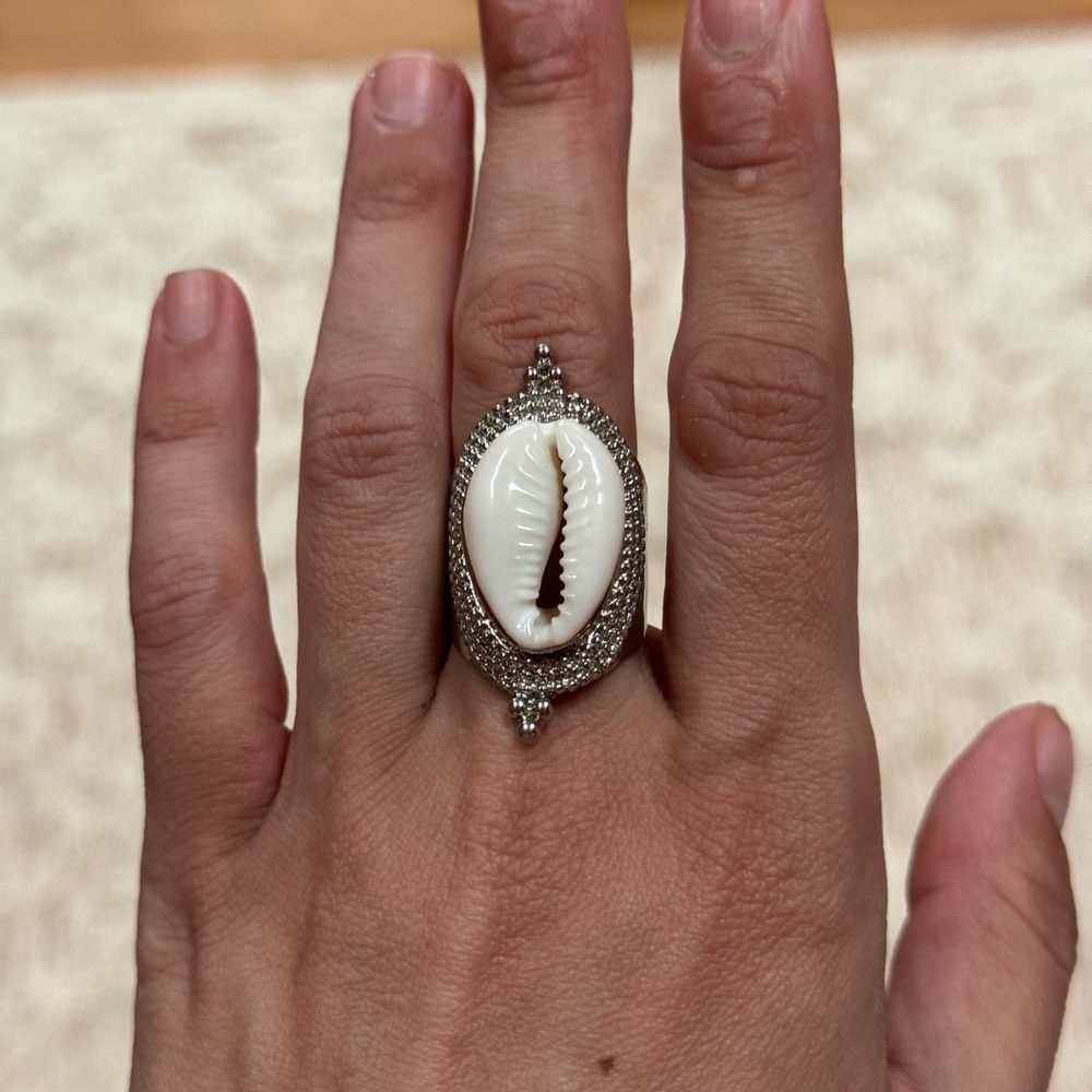 Child of Wild White Cowrie Shell & Silver Pavé Ring